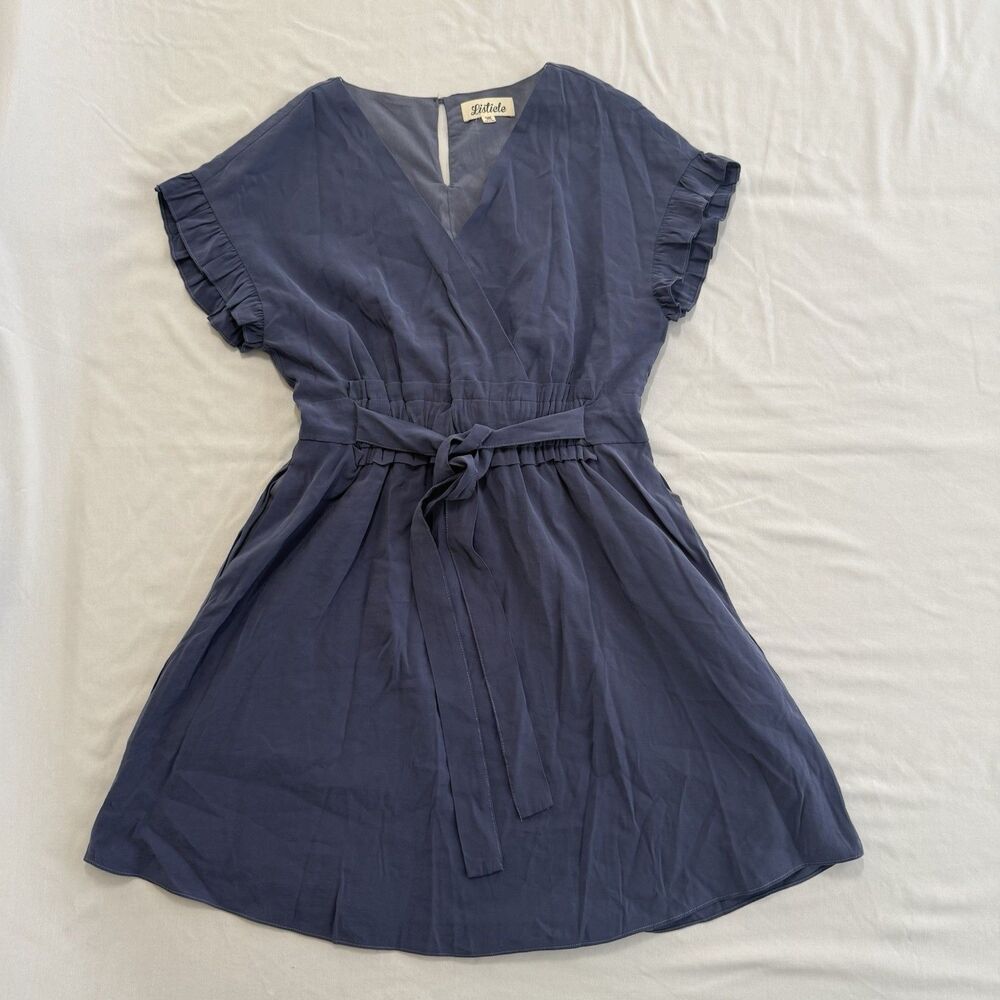 Listicle Slate Blue Faux Wrap Mini Dress W Tie Sides Size Medium